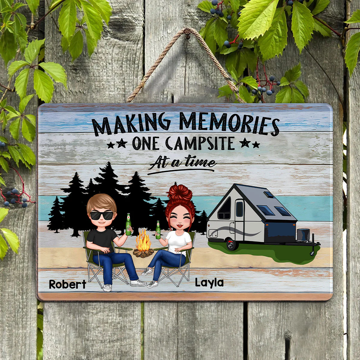 Colorful Wood Palletes Camping Couple Personalized Wood Sign - Image 4