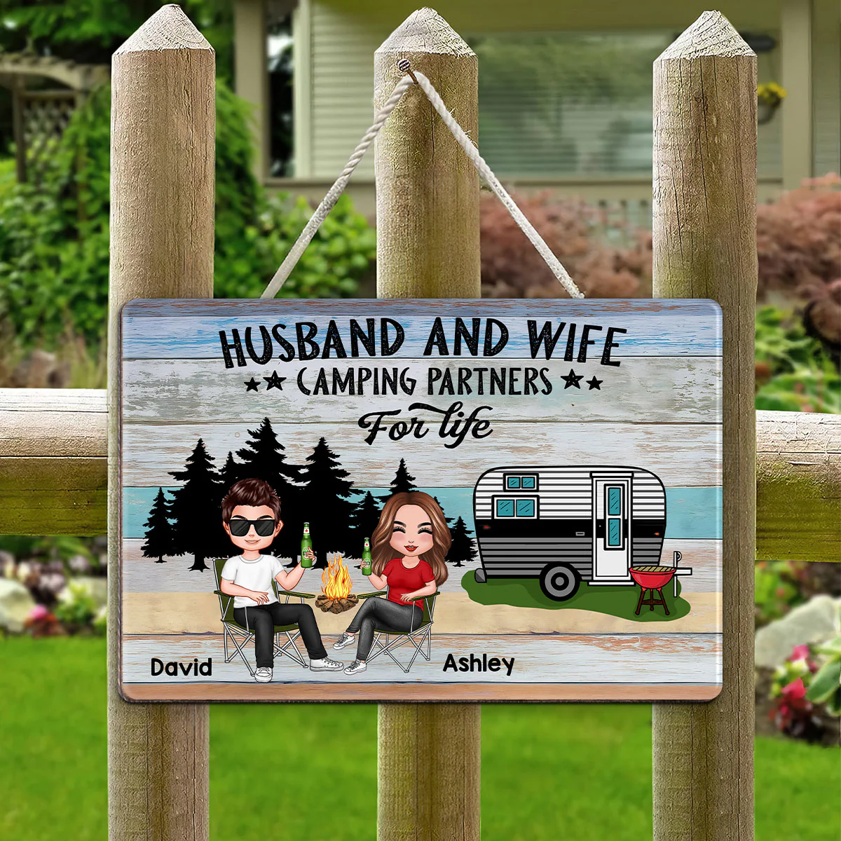Colorful Wood Palletes Camping Couple Personalized Wood Sign - Image 5