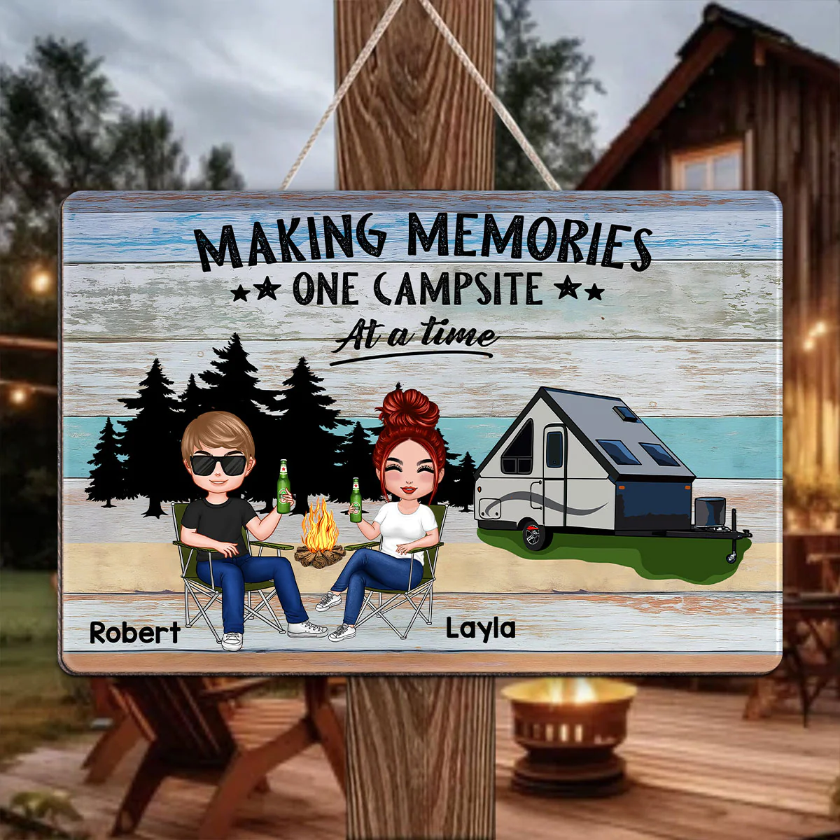 Colorful Wood Palletes Camping Couple Personalized Wood Sign - Image 6