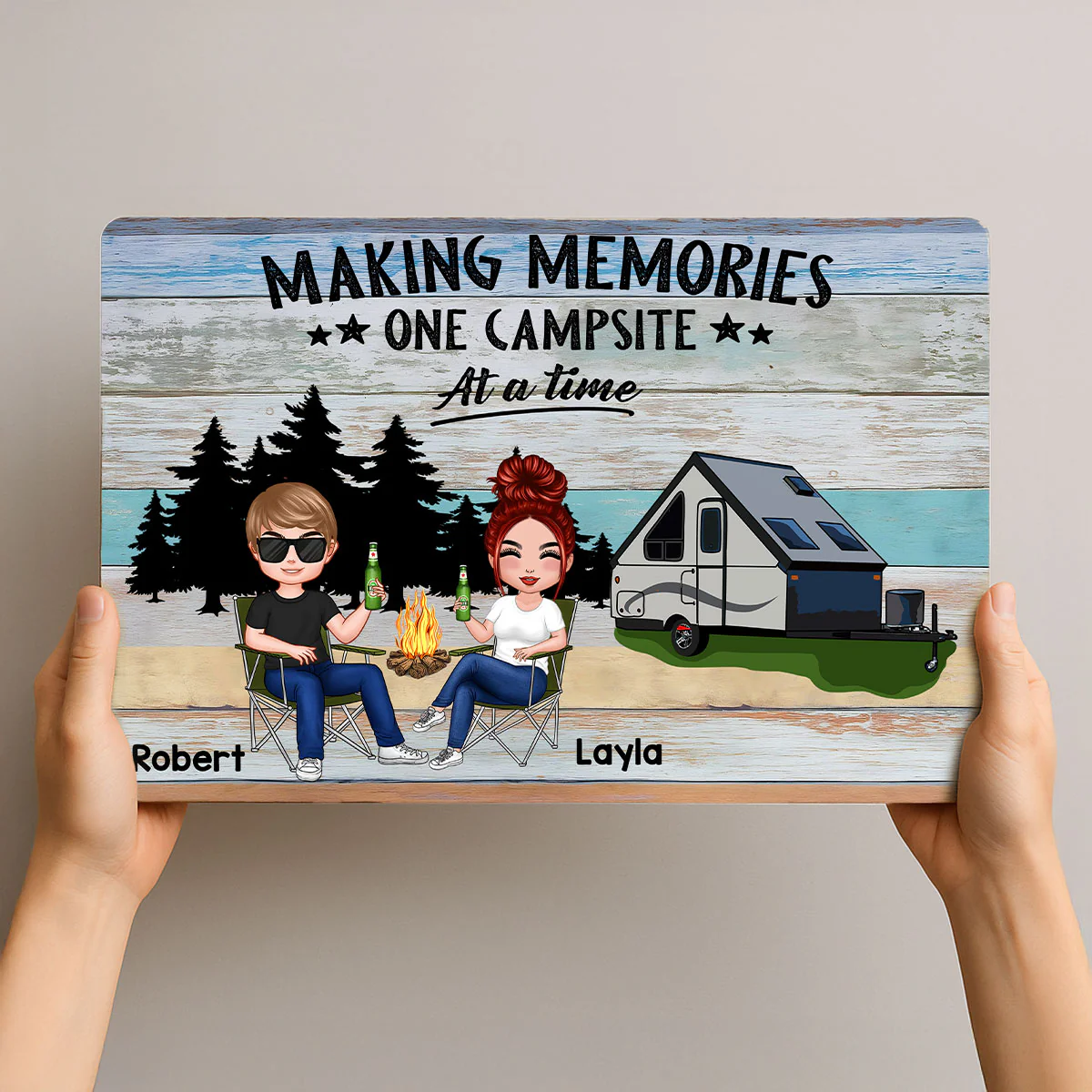 Colorful Wood Palletes Camping Couple Personalized Wood Sign - Image 7