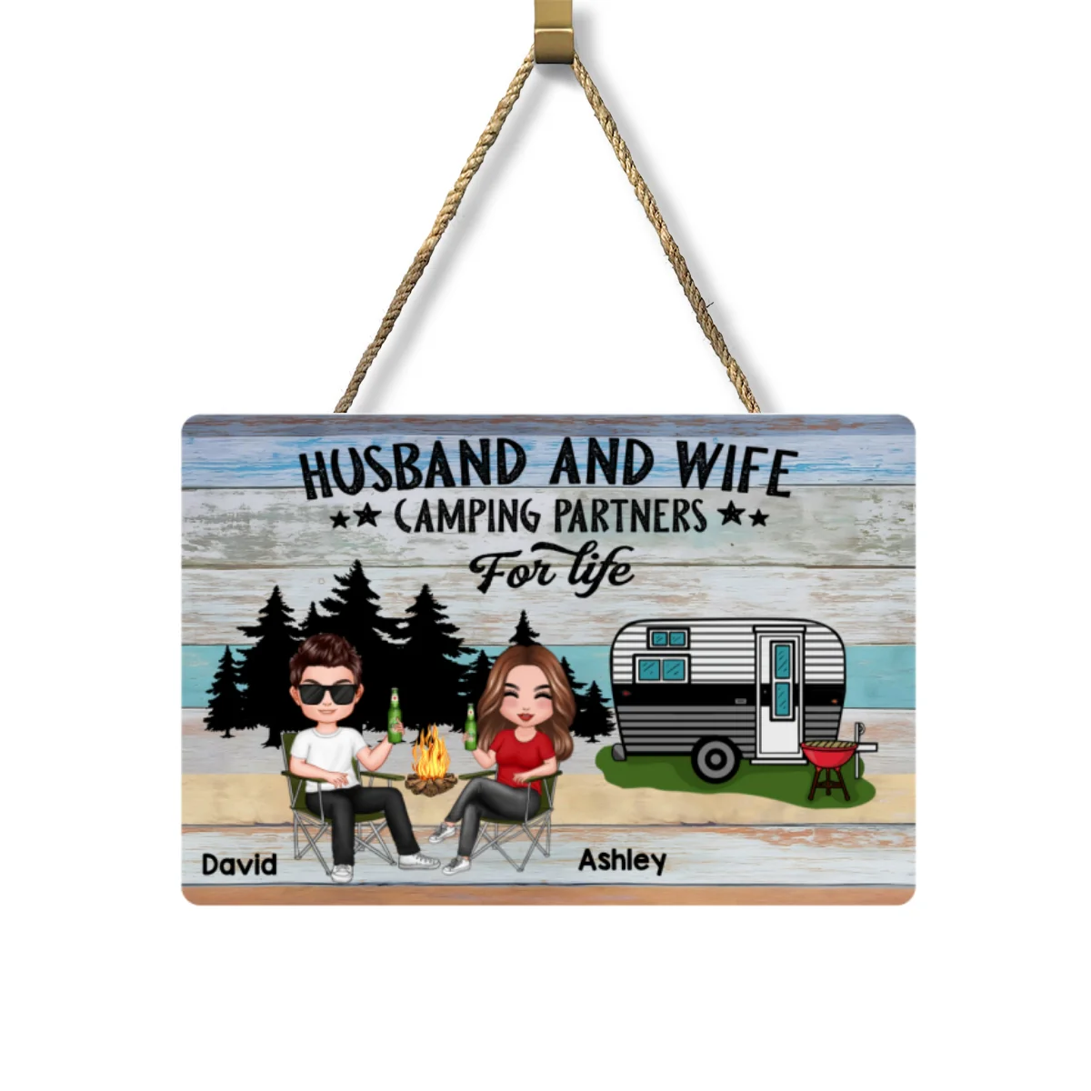 Colorful Wood Palletes Camping Couple Personalized Wood Sign - Image 8