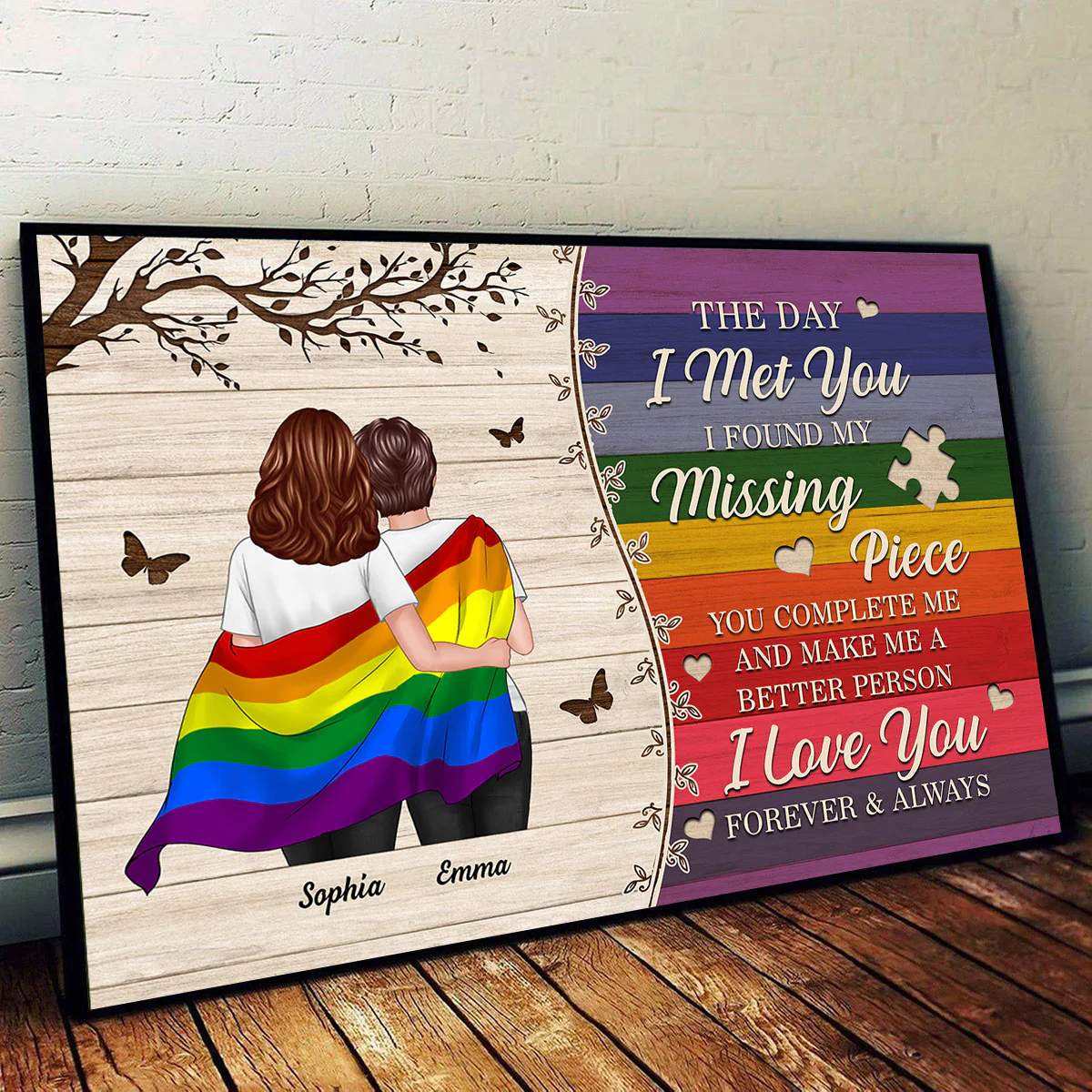 Colorful Wood Pallets The Day I Met You LGBTQ Couple Hugging Flag Personalized Poster, Pride Month Gift - Image 3