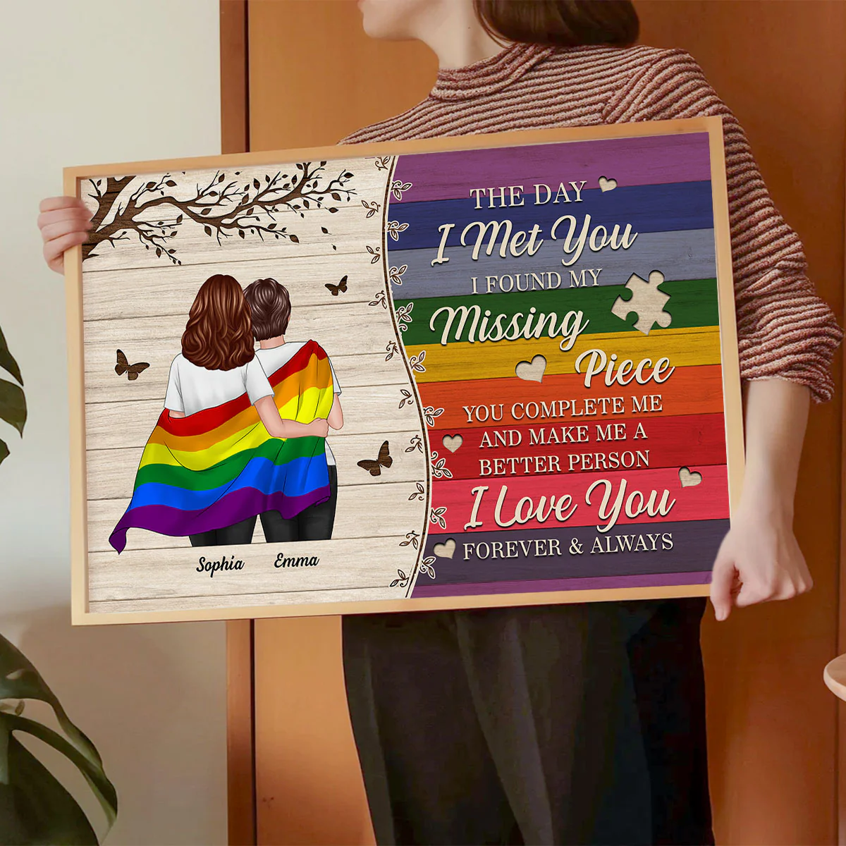 Colorful Wood Pallets The Day I Met You LGBTQ Couple Hugging Flag Personalized Poster, Pride Month Gift - Image 7