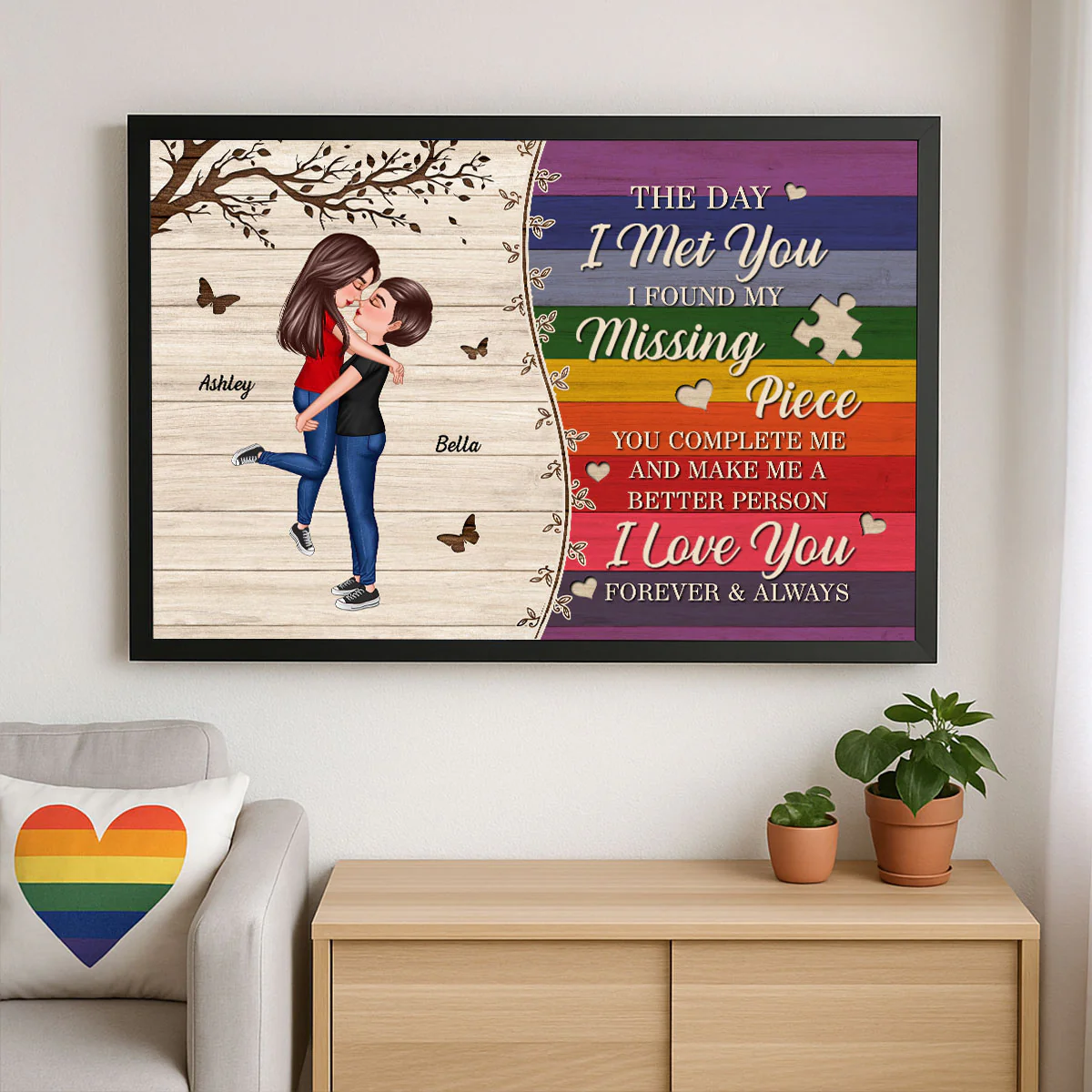 Colorful Wood Pallets The Day I Met You LGBTQ Couple Hugging Flag Personalized Poster, Pride Month Gift - Image 9