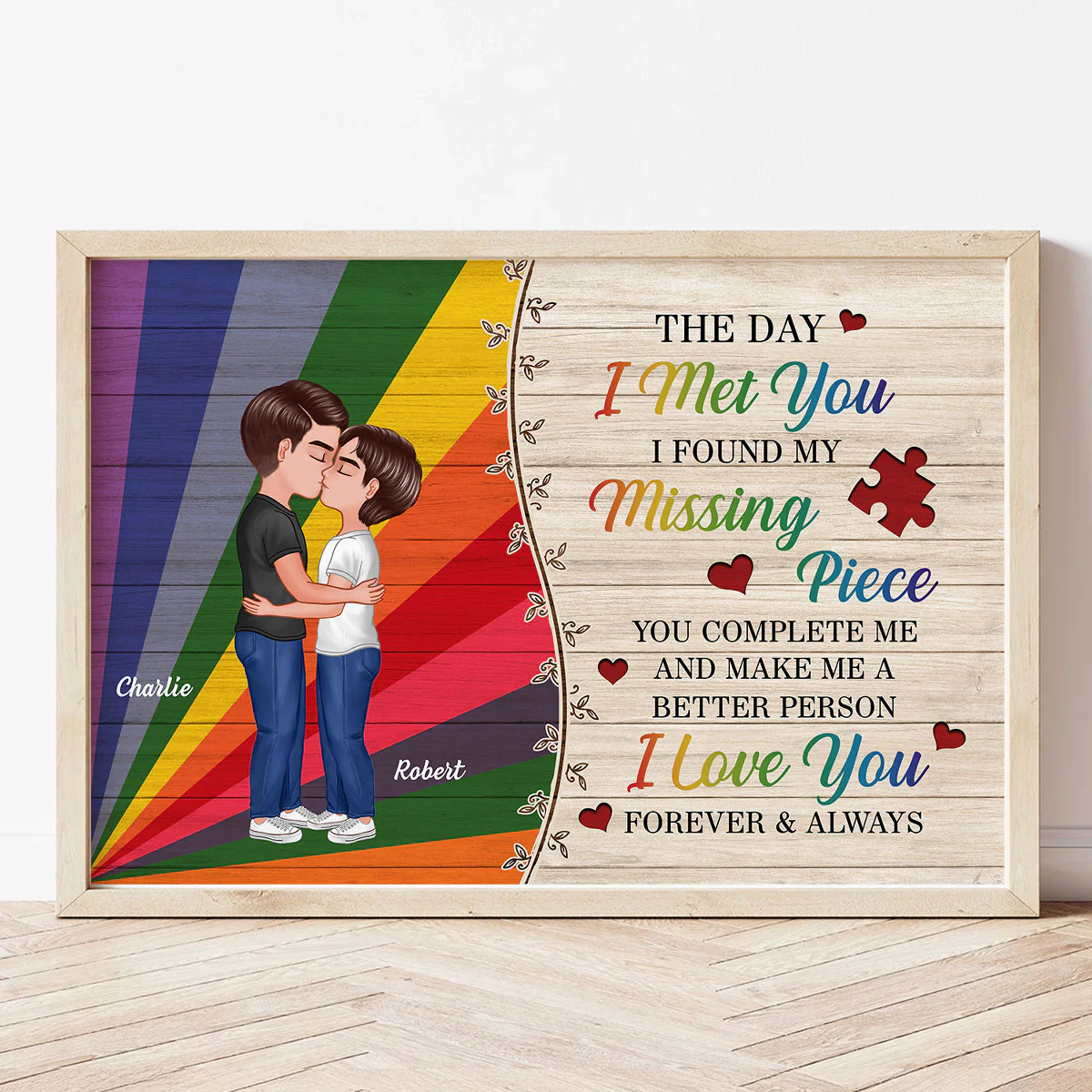 Colorful Wood Pallets The Day I Met You LGBTQ Couple Kissing Personalized Poster, Pride Month Gift - Image 2