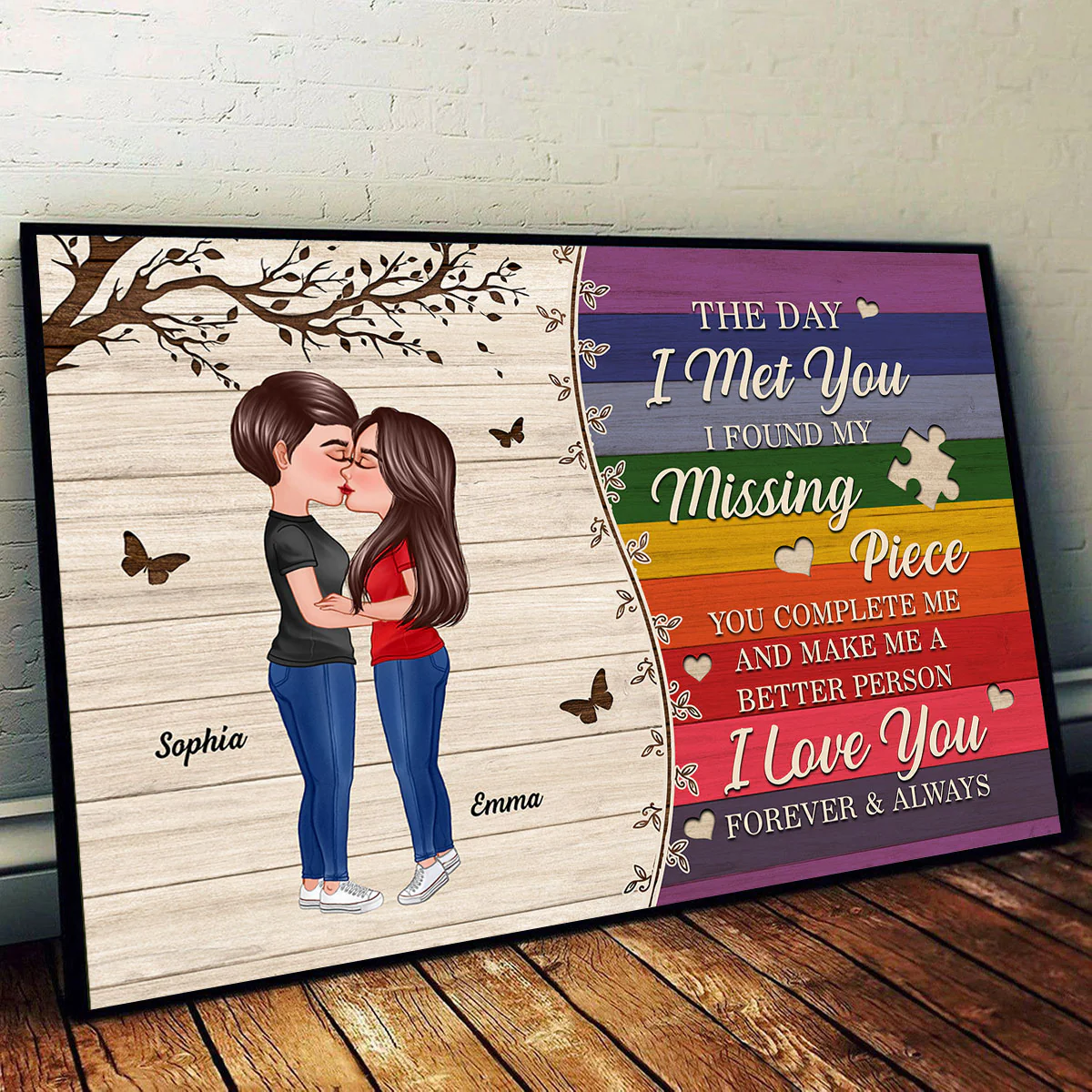 Colorful Wood Pallets The Day I Met You LGBTQ Couple Kissing Personalized Poster, Pride Month Gift - Image 3