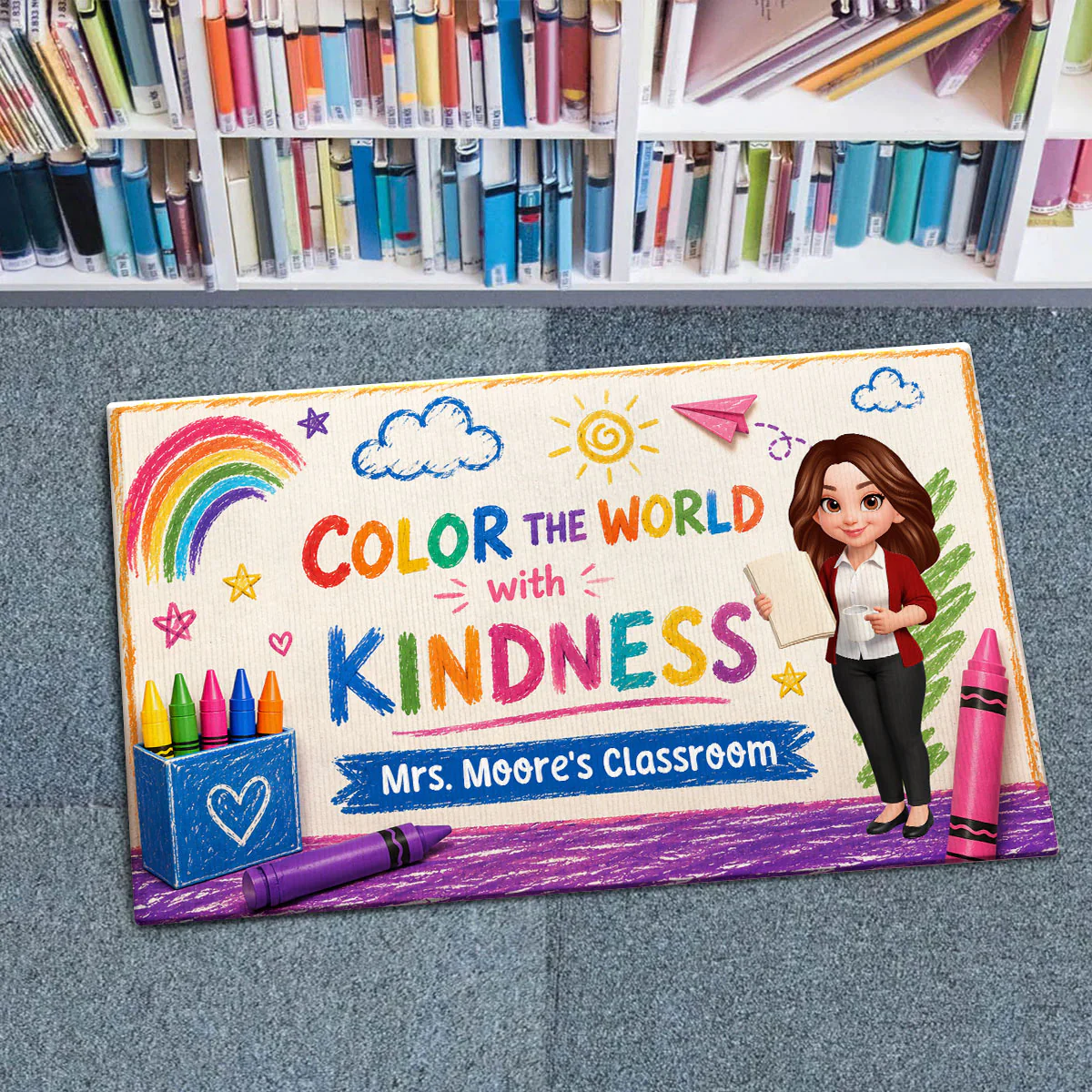 Colour The World With The Kindness - Personalized Doormat - Back To School Gift For Teacher, Classroom Decor