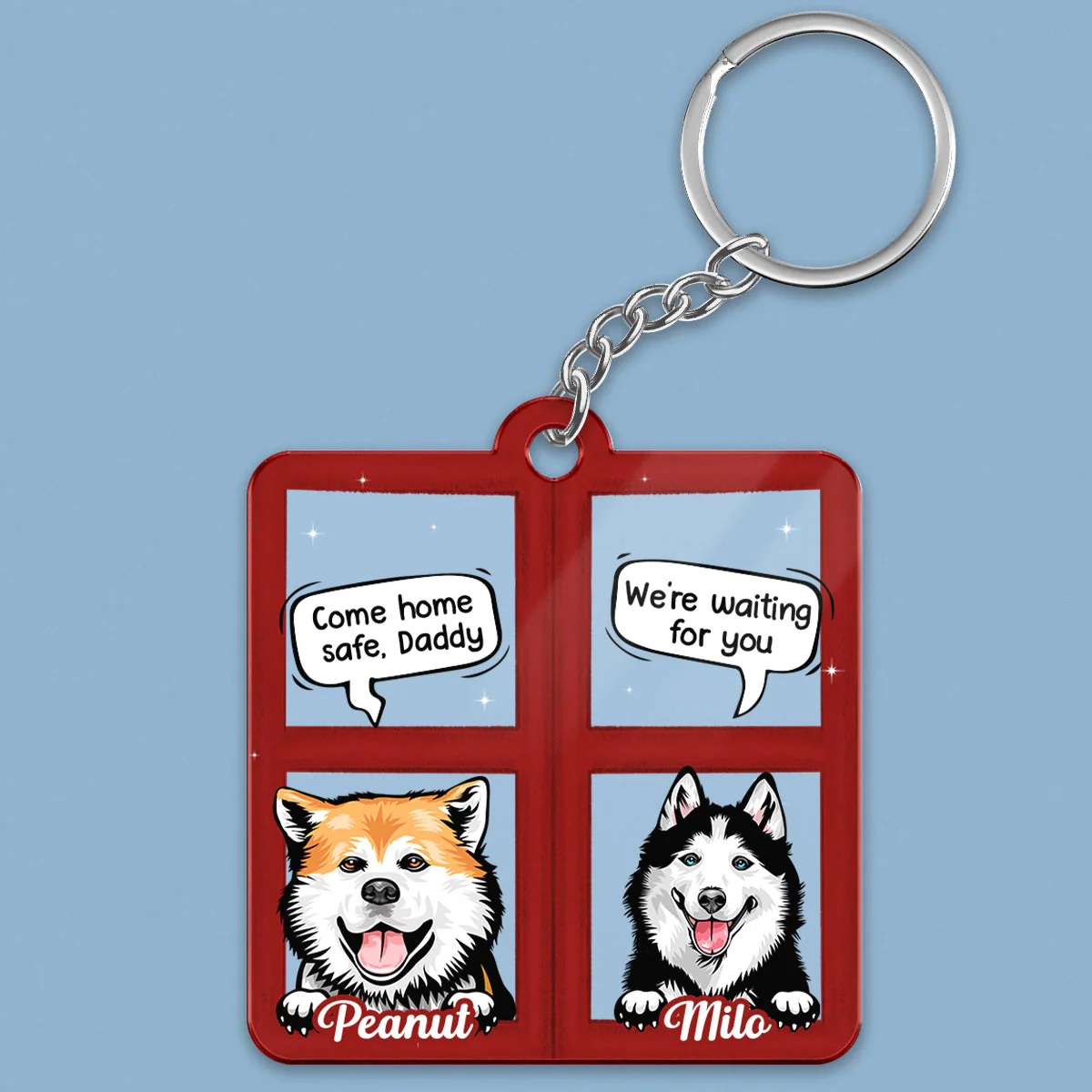 Come Home Safe Mommy Daddy Peeking Dog Personalized Acrylic Keychain - Image 2
