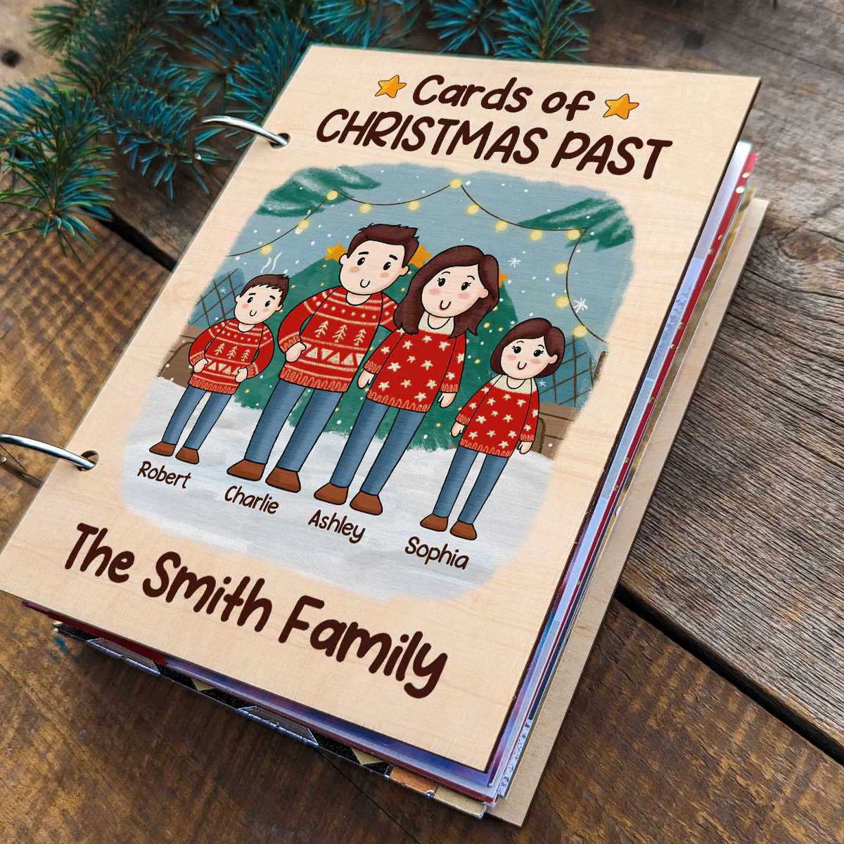 Comic Family Christmas Personalized Card Keeper, Card Holder, Card Book, Cards Keepsake - Image 4