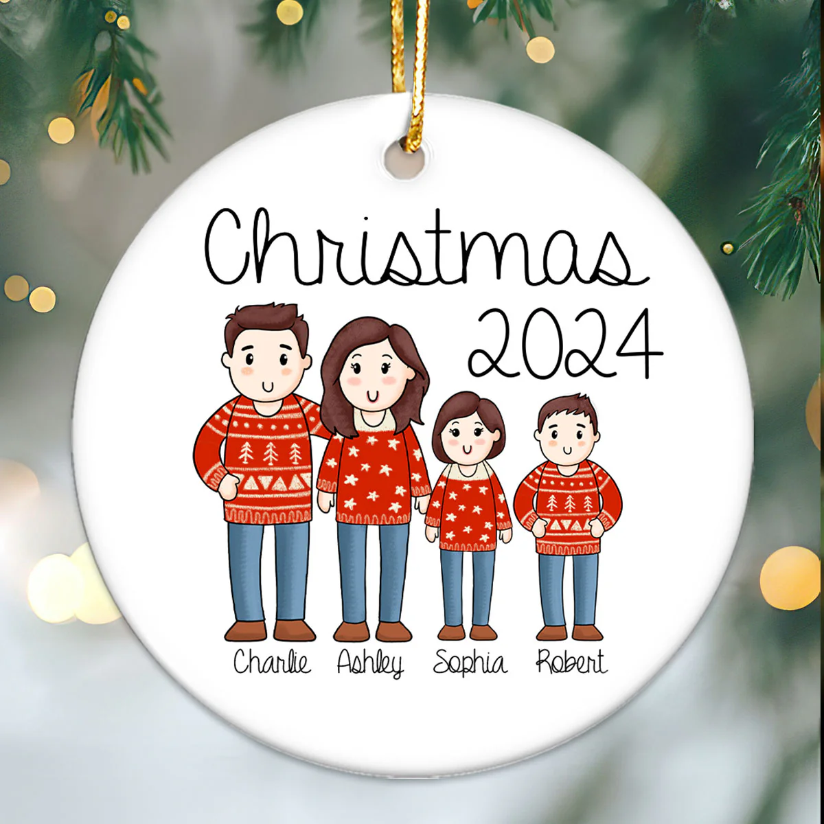 Comic Family Christmas Personalized Ceramic Ornament - Image 3