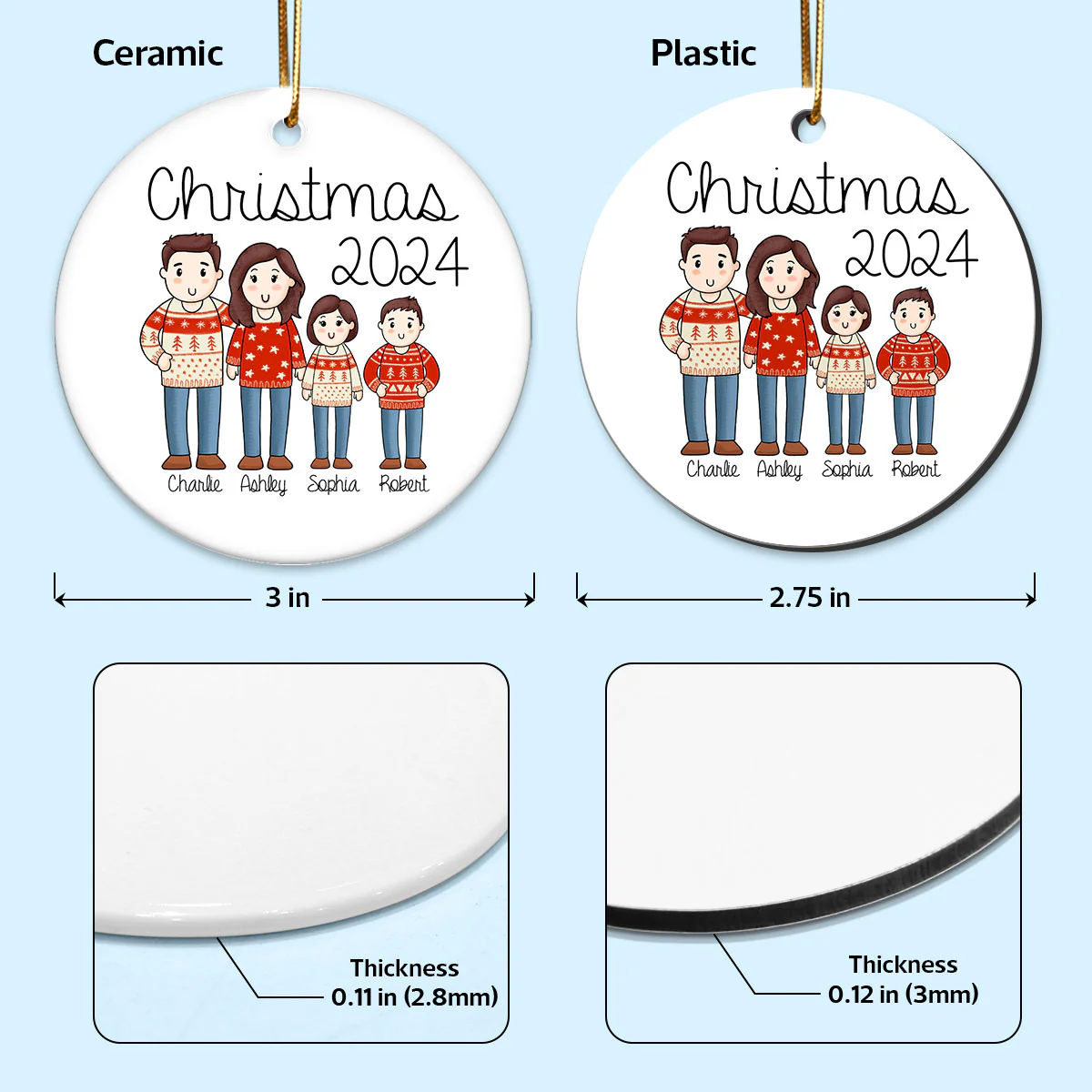 Comic Family Christmas Personalized Ceramic Ornament - Image 5