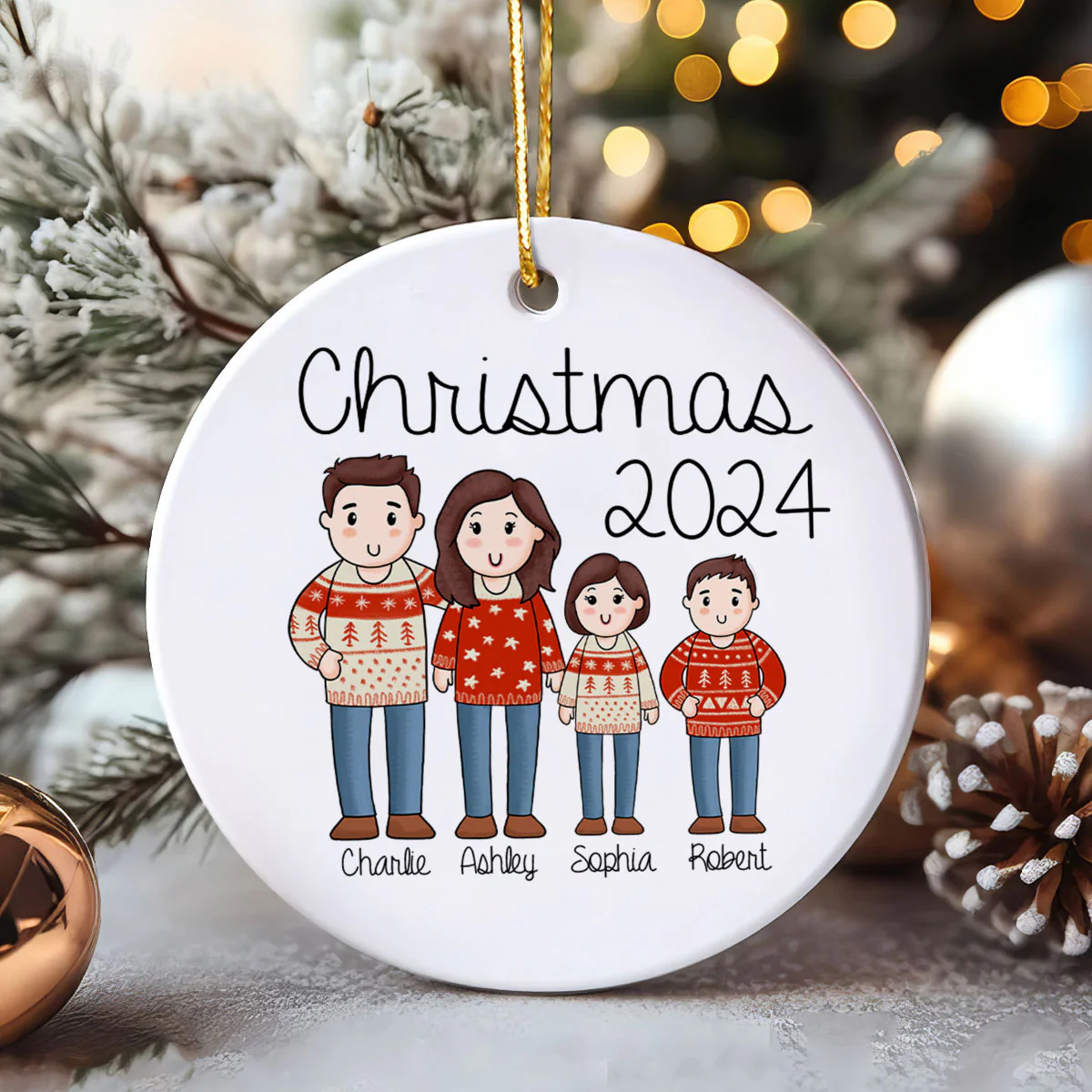 Comic Family Christmas Personalized Ceramic Ornament - Image 6
