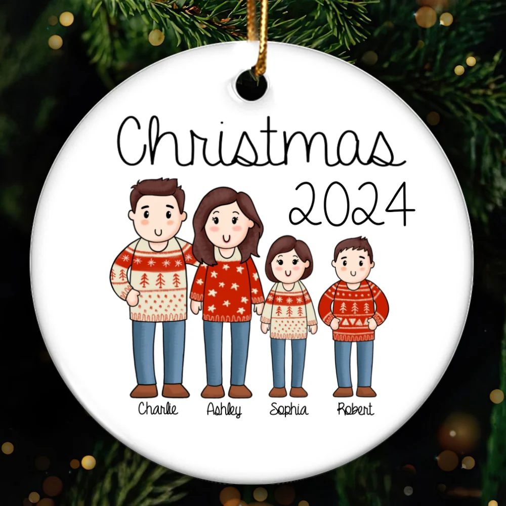 Comic Family Christmas Personalized Ceramic Ornament - Image 8