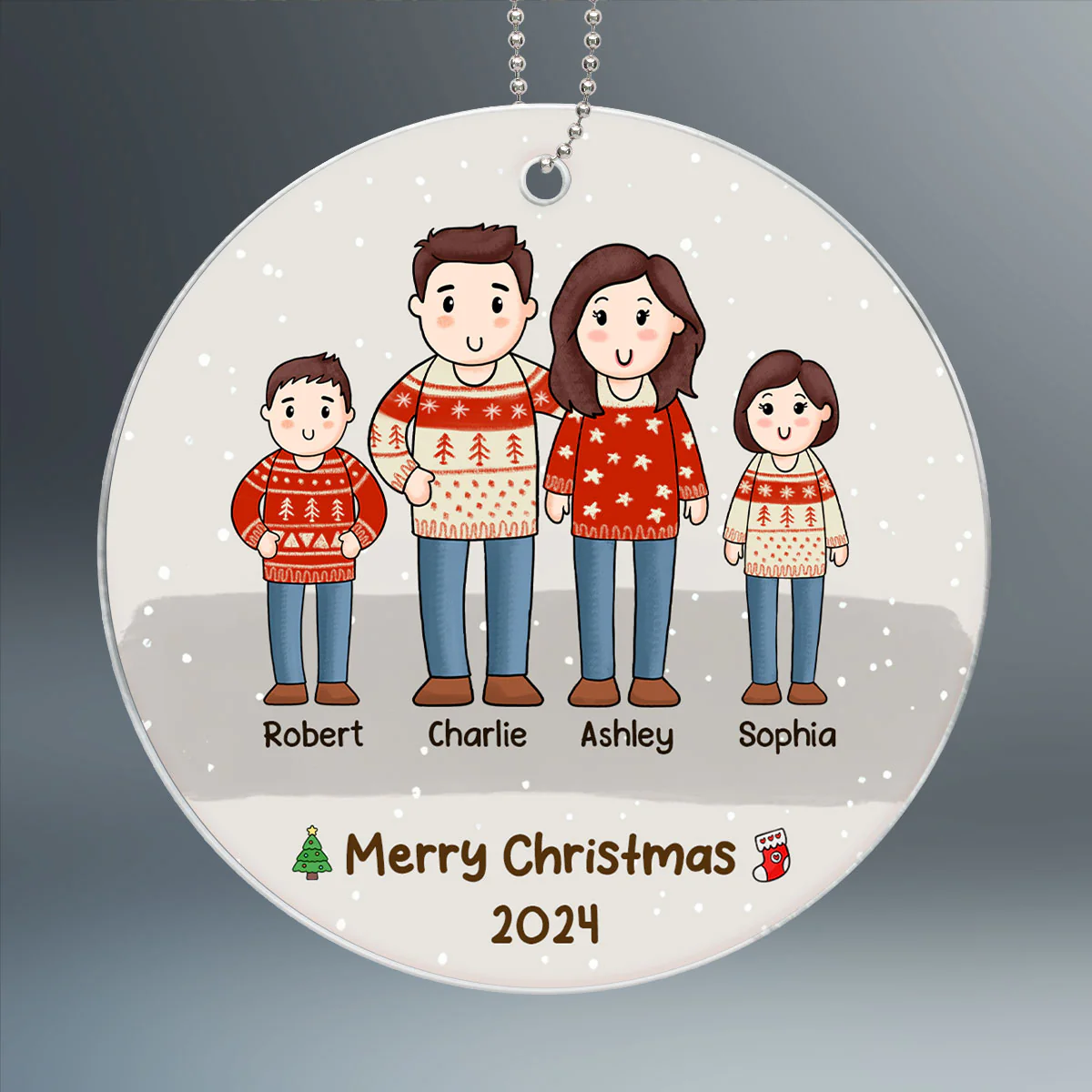 Comic Family Christmas Simple Background Personalized Acrylic Ornament - Image 2