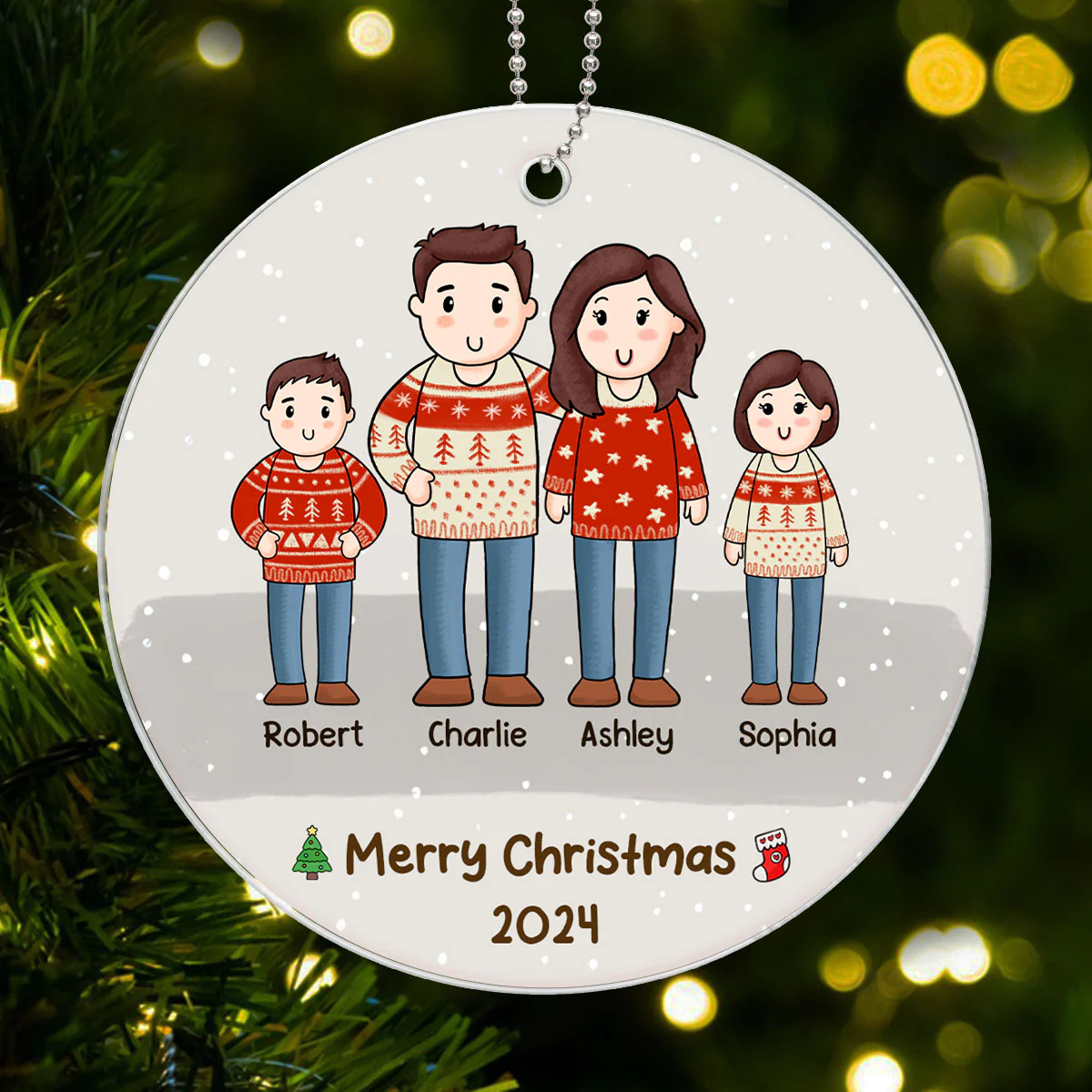 Comic Family Christmas Simple Background Personalized Acrylic Ornament - Image 6
