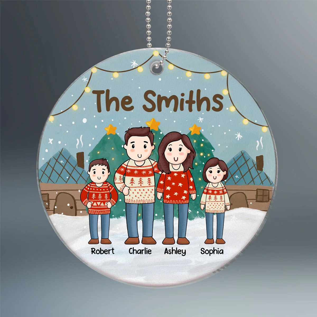 Comic Family Christmas Together Personalized Acrylic Ornament - Image 2