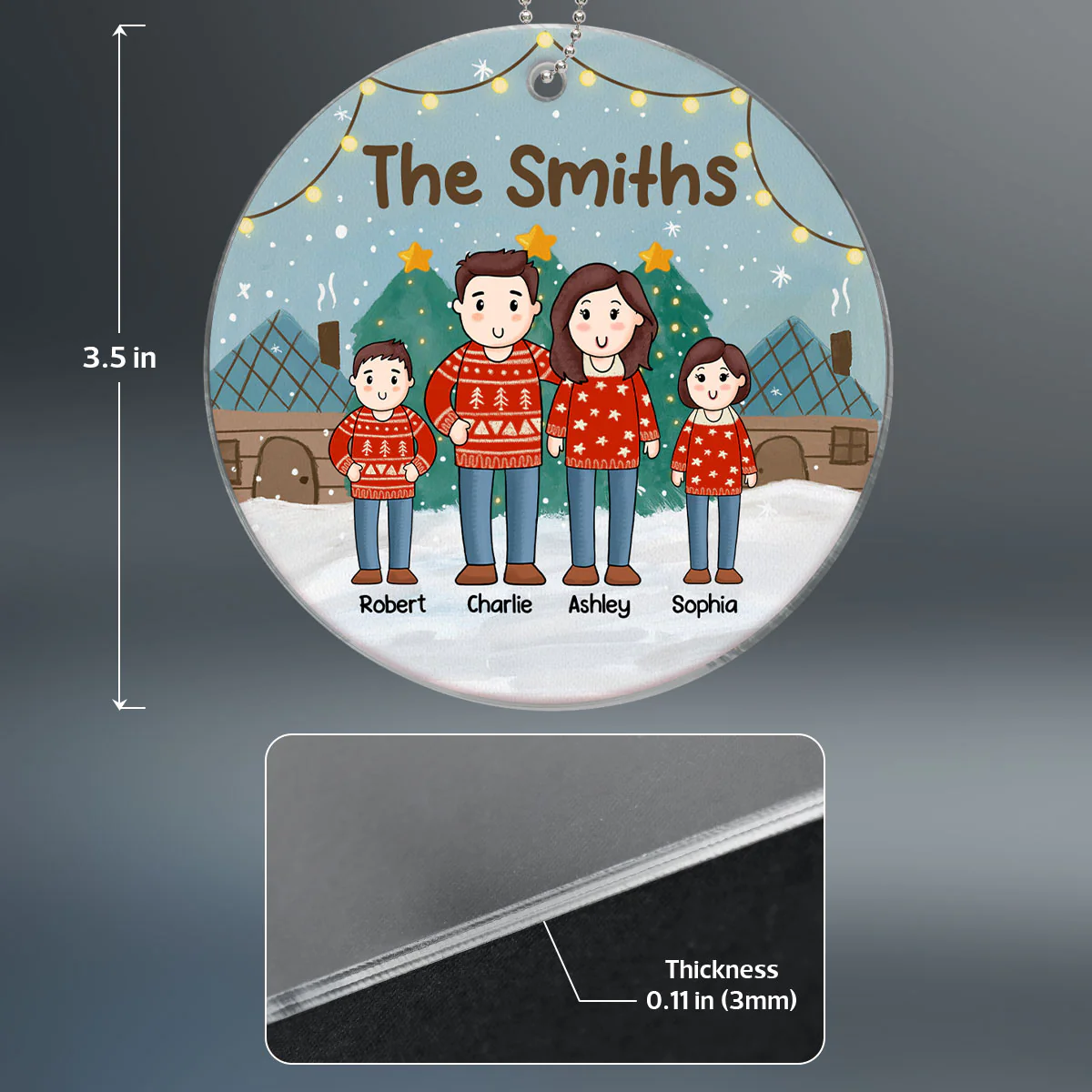 Comic Family Christmas Together Personalized Acrylic Ornament - Image 4