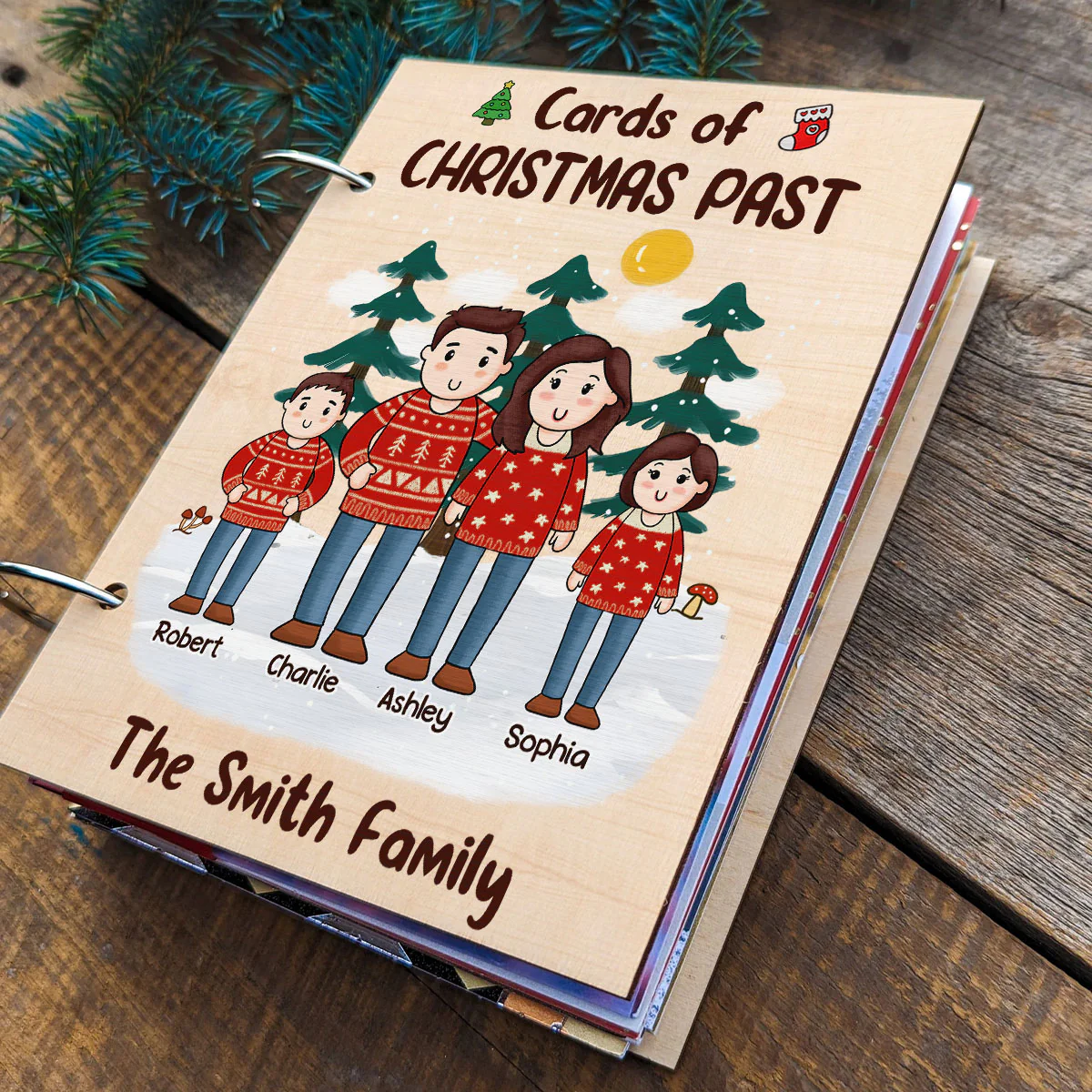 Comic Family Together Christmas Personalized Card Keeper, Card Holder, Card Book, Cards Keepsake - Image 4