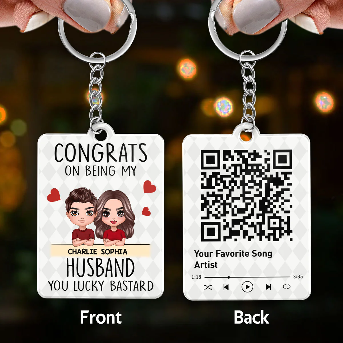 Congrats On Being Couple Doll Favorite Song QR Code Personalized Acrylic Keychain - Image 3