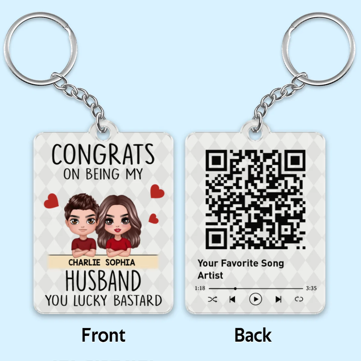 Congrats On Being Couple Doll Favorite Song QR Code Personalized Acrylic Keychain - Image 4