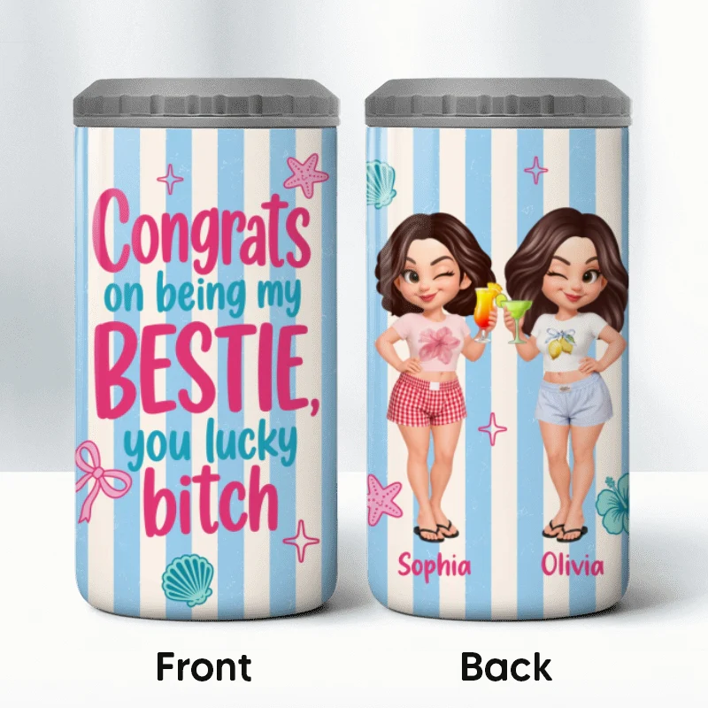 Congrats On Being My Bestie Stripe Style - Personalized Can Cooler - Summer - Image 11