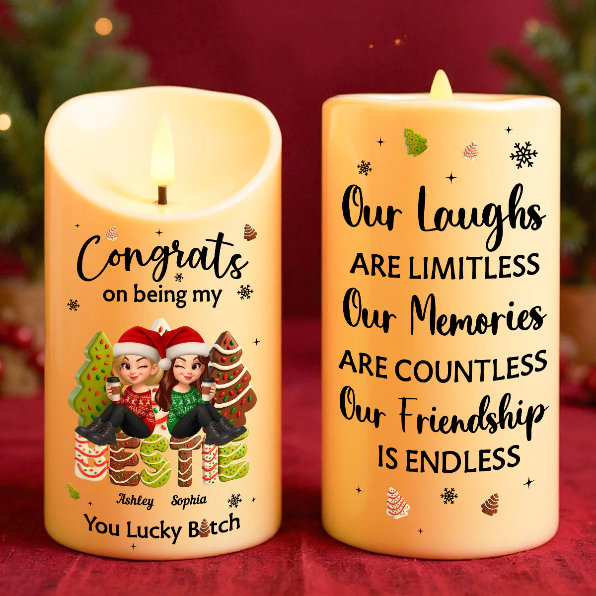 Congrats On Being My Besties Sisters Christmas Tree Cake Personalized LED Candle, Christmas gift for Besties Sisters - Image 2