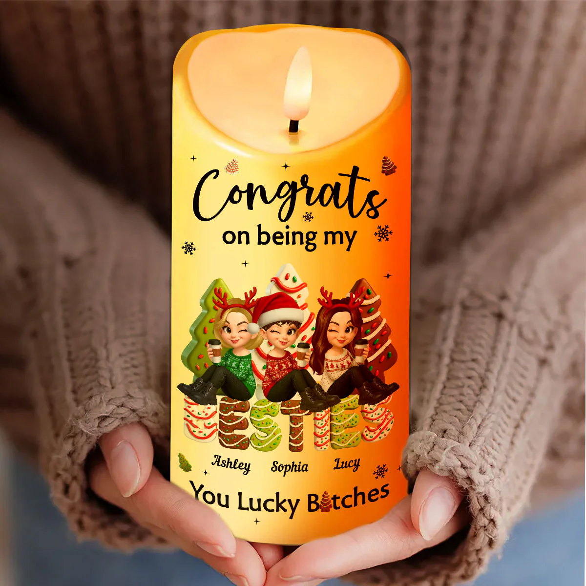 Congrats On Being My Besties Sisters Christmas Tree Cake Personalized LED Candle, Christmas gift for Besties Sisters - Image 5