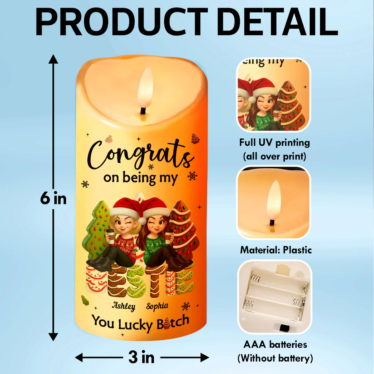 Congrats On Being My Besties Sisters Christmas Tree Cake Personalized LED Candle, Christmas gift for Besties Sisters - Image 7