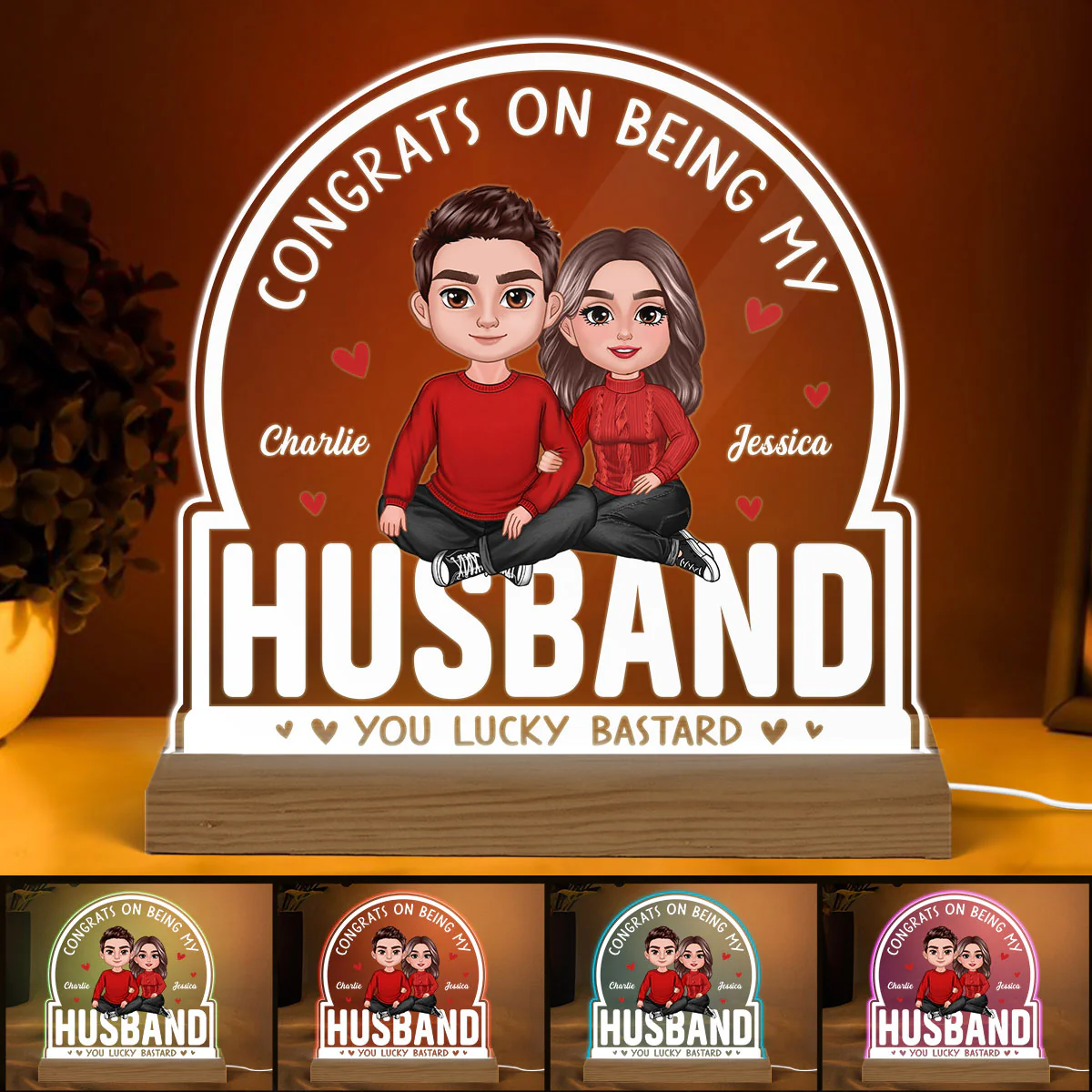 Congrats On Being My Boyfriend Girlfriend Husband Wife Gift For Couples Personalized Acrylic LED Night Light