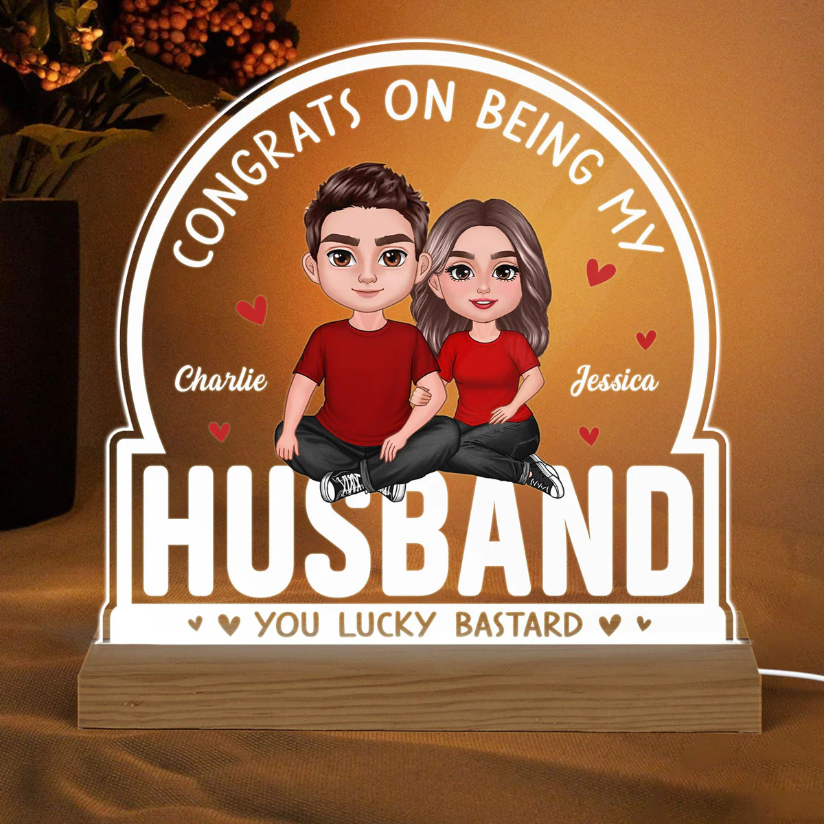 Congrats On Being My Boyfriend Girlfriend Husband Wife Gift For Couples Personalized Acrylic LED Night Light - Image 2
