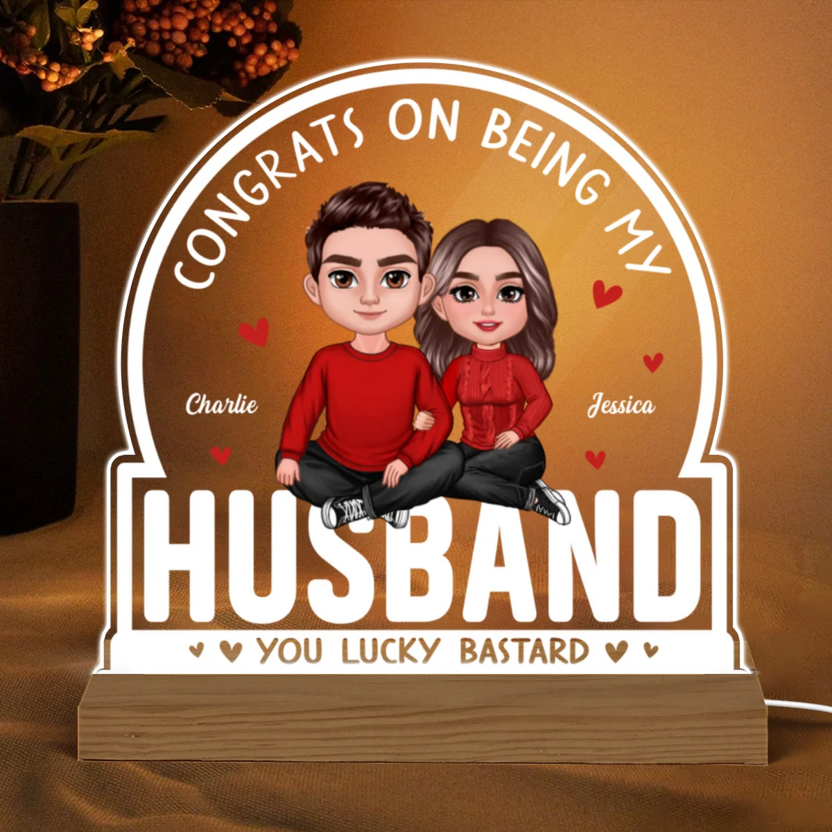 Congrats On Being My Boyfriend Girlfriend Husband Wife Gift For Couples Personalized Acrylic LED Night Light - Image 5