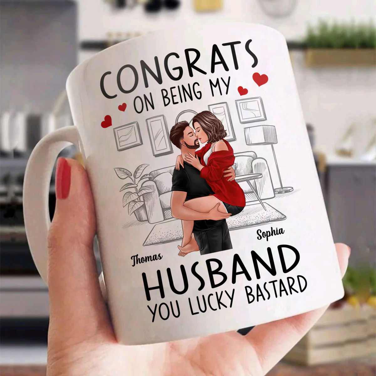 Congrats On Being My Boyfriend Husband Man Holding Woman Kissing Personalized Mug - Image 3