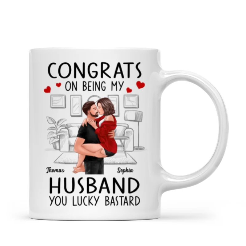 Congrats On Being My Boyfriend Husband Man Holding Woman Kissing Personalized Mug - Image 4