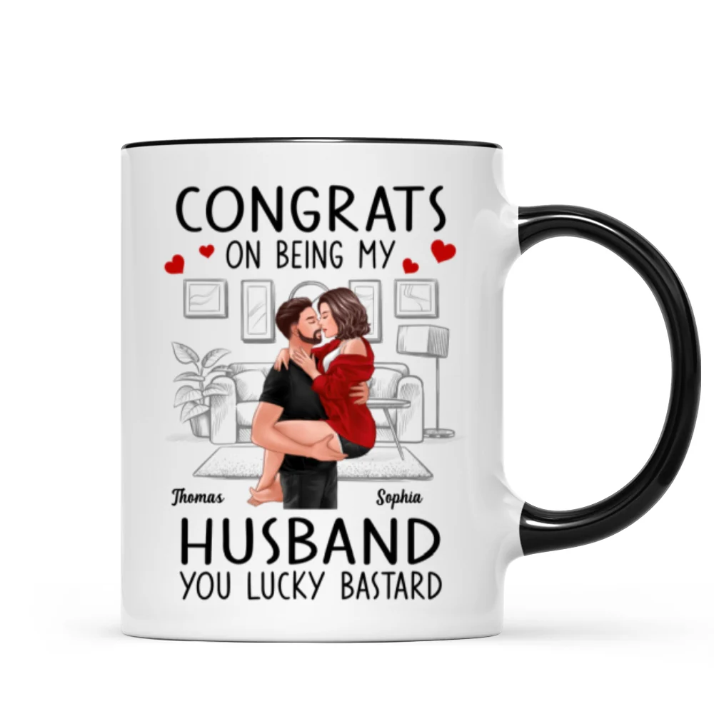 Congrats On Being My Boyfriend Husband Man Holding Woman Kissing Personalized Mug - Image 5