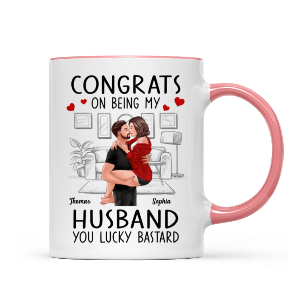 Congrats On Being My Boyfriend Husband Man Holding Woman Kissing Personalized Mug - Image 9