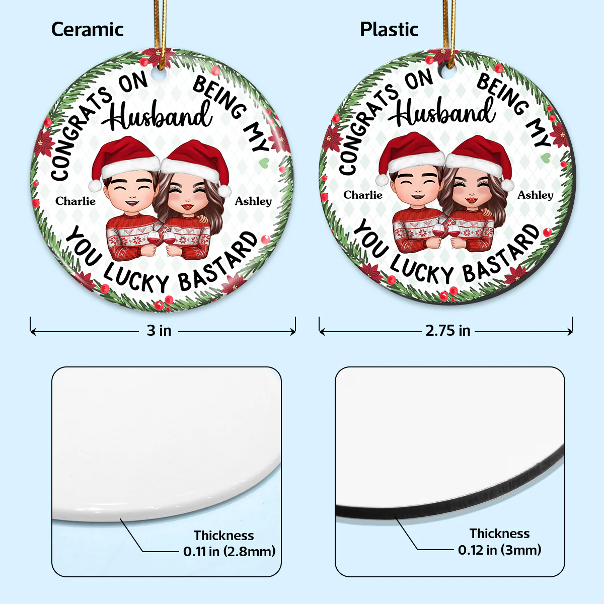 Congrats On Being My Husband Boyfriend Holly Branch Personalized Circle Ornament - Image 4
