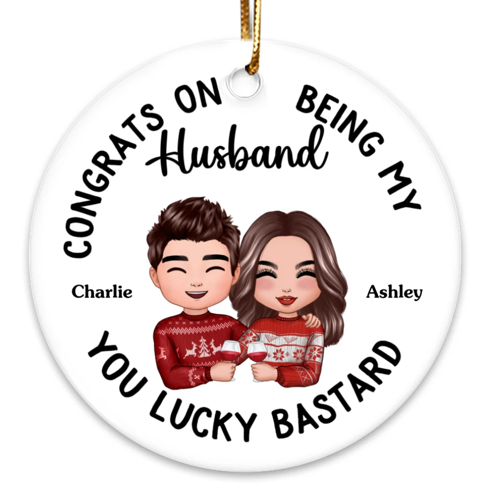 Congrats On Being My Husband Boyfriend Holly Branch Personalized Circle Ornament - Image 6