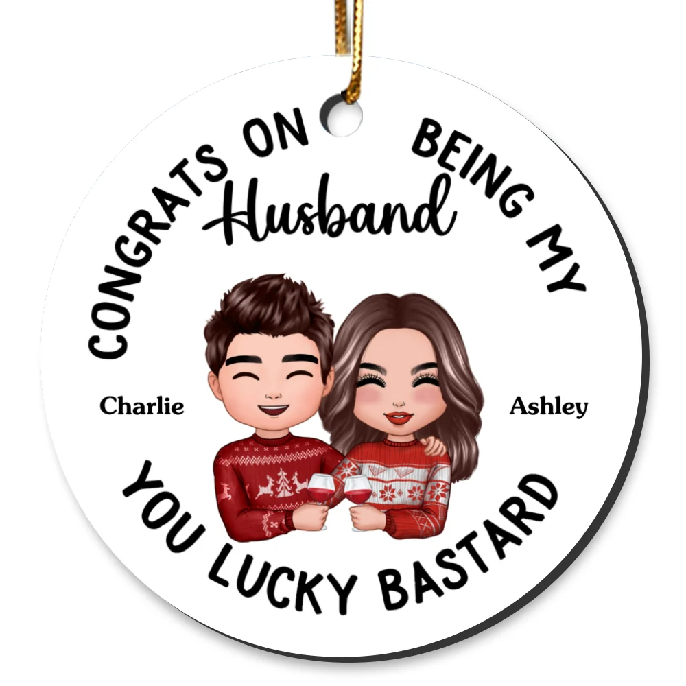 Congrats On Being My Husband Boyfriend Holly Branch Personalized Circle Ornament - Image 7