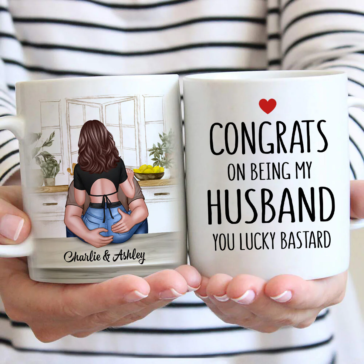 Congrats On Being My Husband Man Embracing Woman Back View Personalized Mug - Image 2