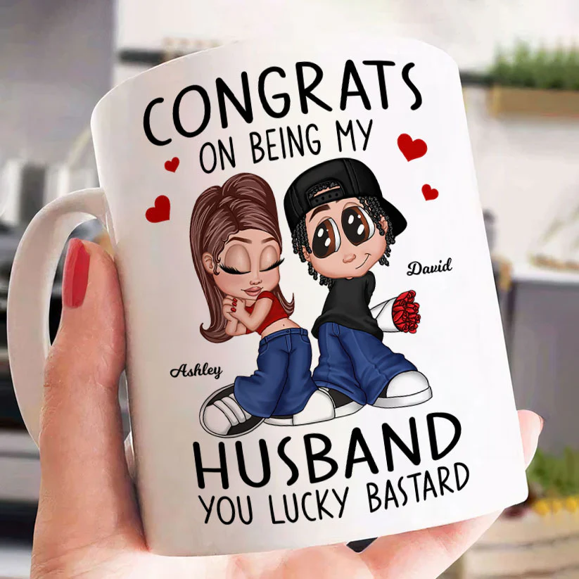 Congrats On Being My Husband You Lucky Bastard, Funny Personalized Mug, Gift For Him - Image 3