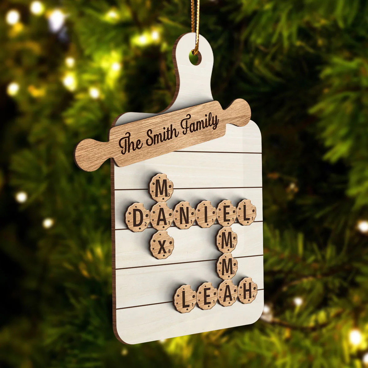 Cookie Board Crossword Puzzle, Family Grandm Santas Favorites, Personalized 2-Layer Wooden Ornament - Image 3