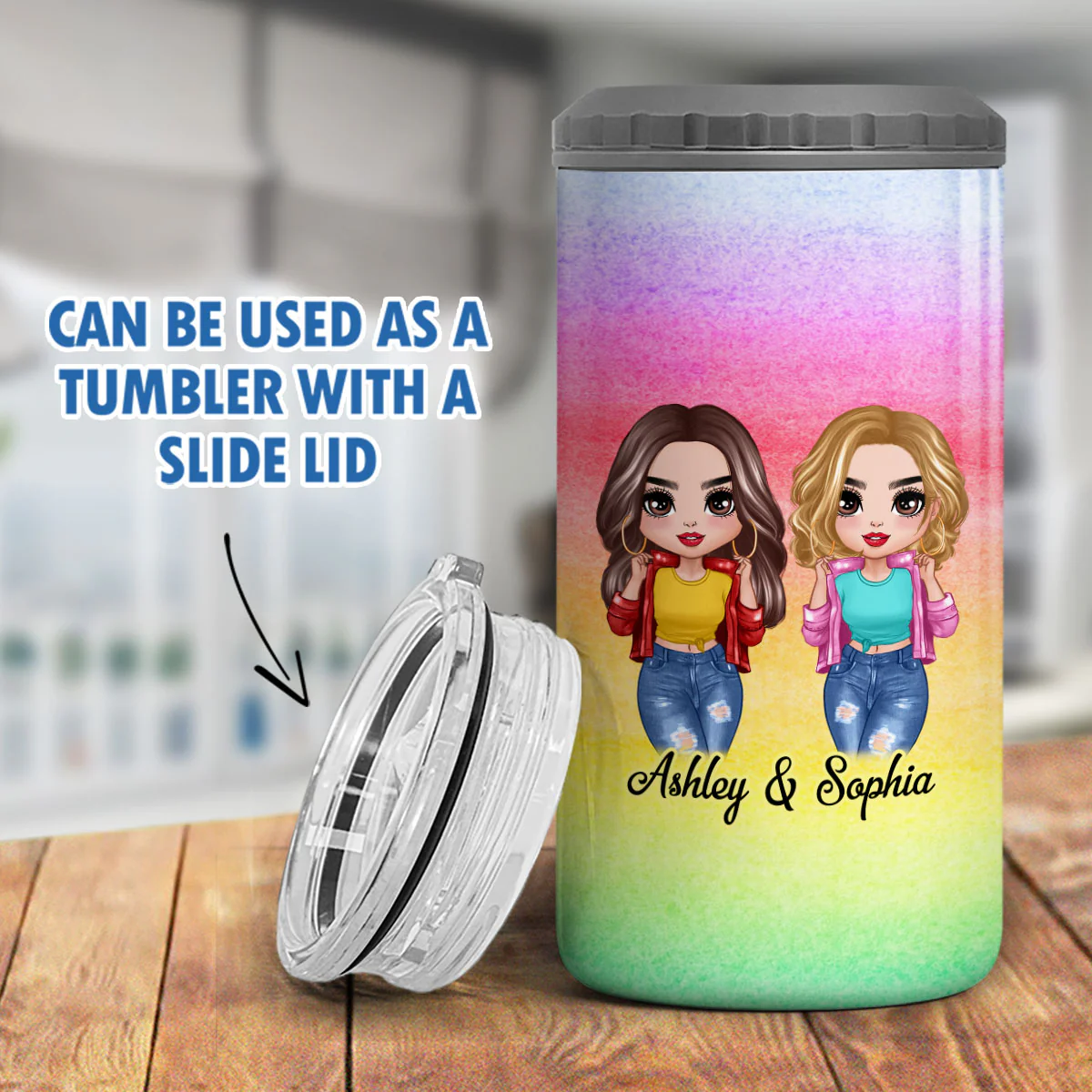 Cool Besties Colorful Personalized 4 In 1 Can Cooler - Image 7