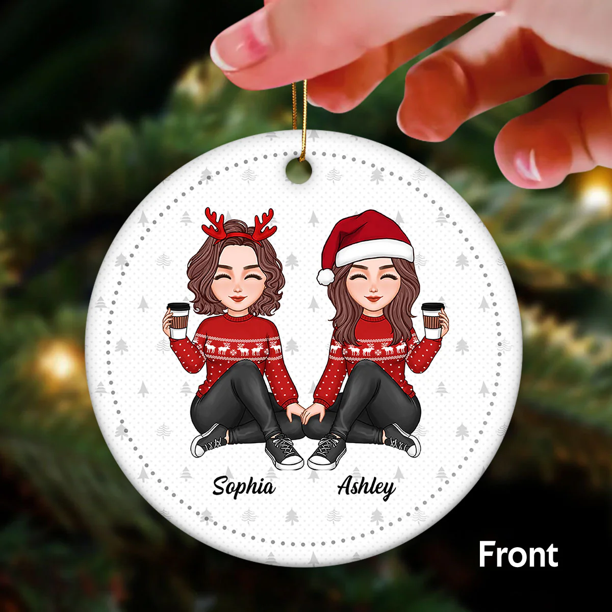 Cool Besties Our Laughs Are Limitless Personalized Double Sided Circle Ornament - Image 2
