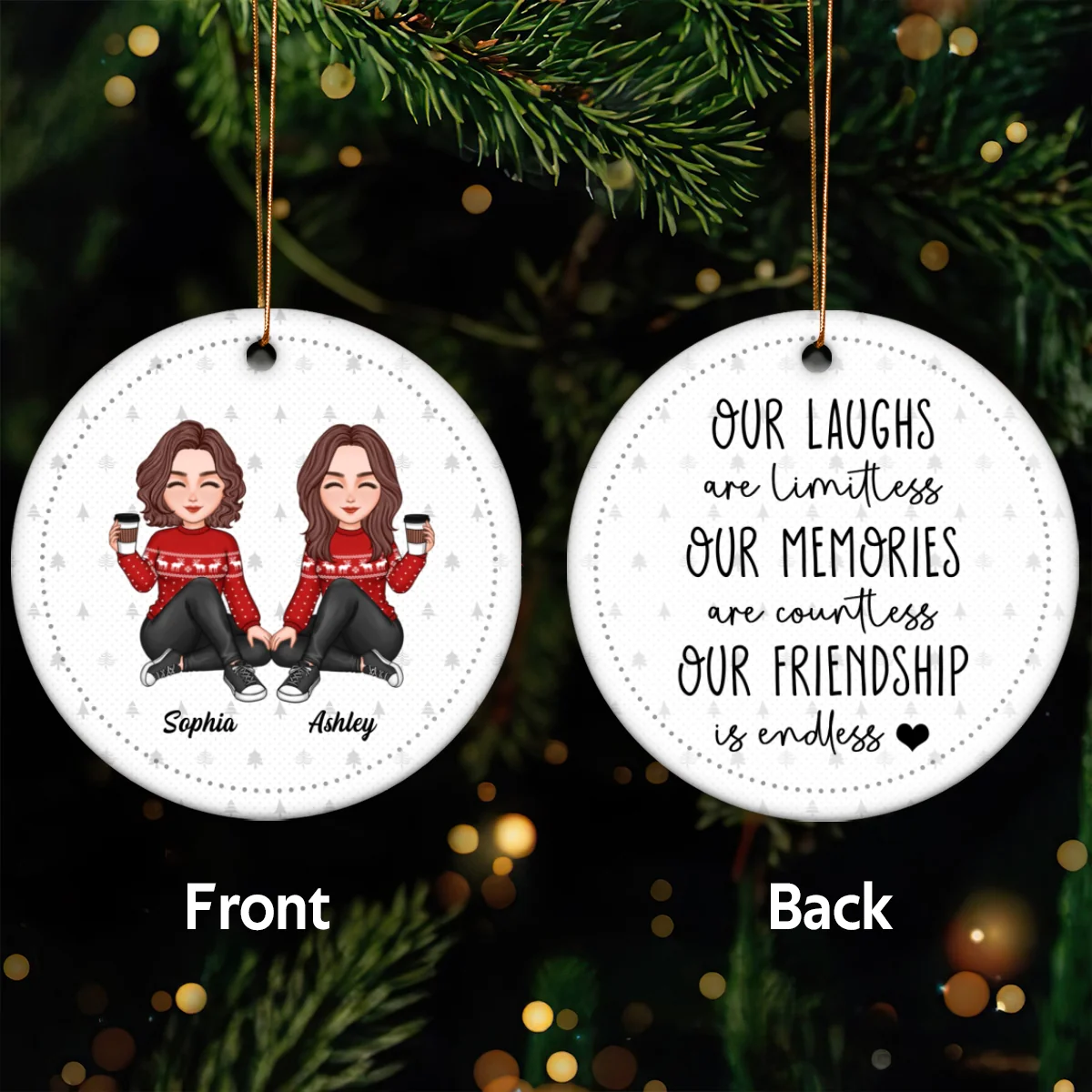 Cool Besties Our Laughs Are Limitless Personalized Double Sided Circle Ornament - Image 5