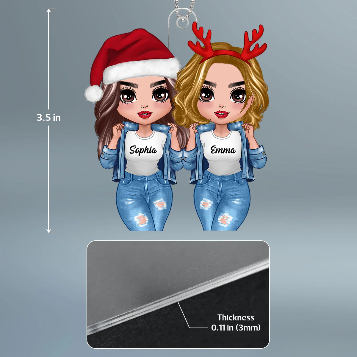 Cool Doll Besties Christmas Gift For Best Friends Sisters Personalized Acrylic Ornament - Image 4