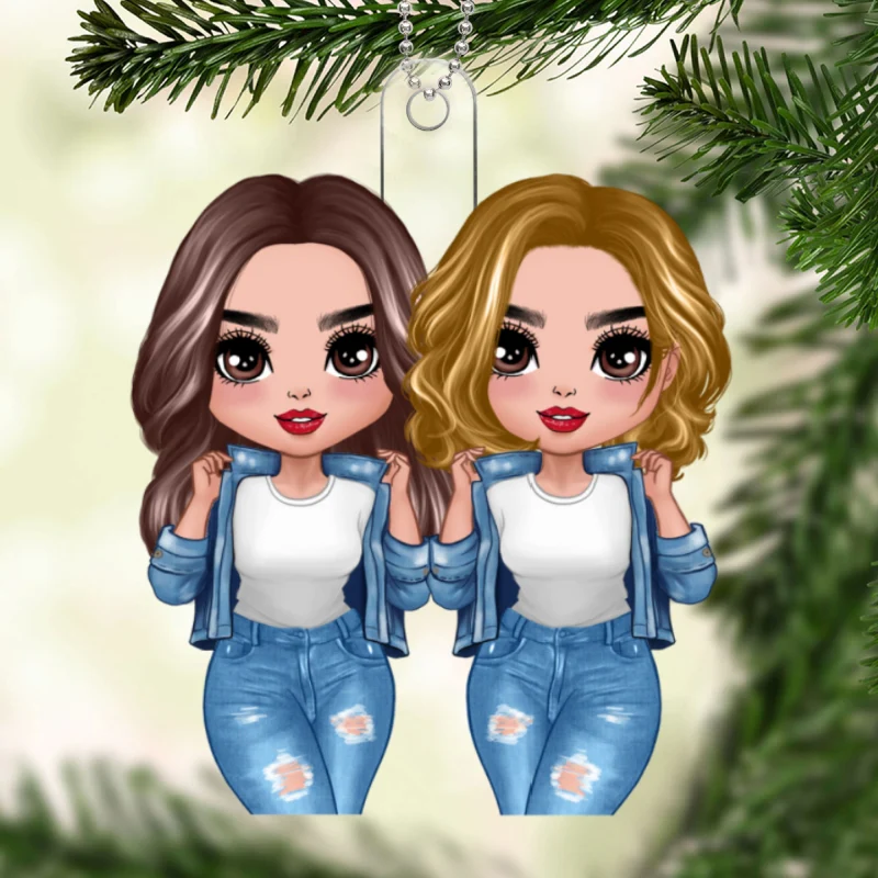 Cool Doll Besties Christmas Gift For Best Friends Sisters Personalized Acrylic Ornament - Image 5