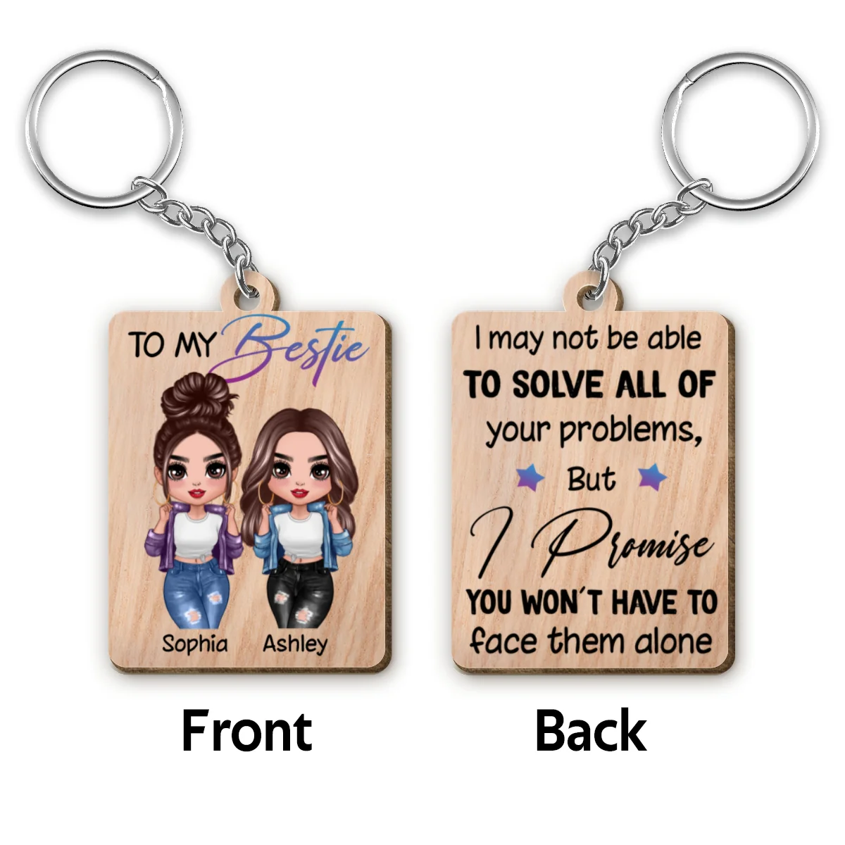 Cool Doll Besties To My Bestie Personalized Wooden Keychain - Image 6