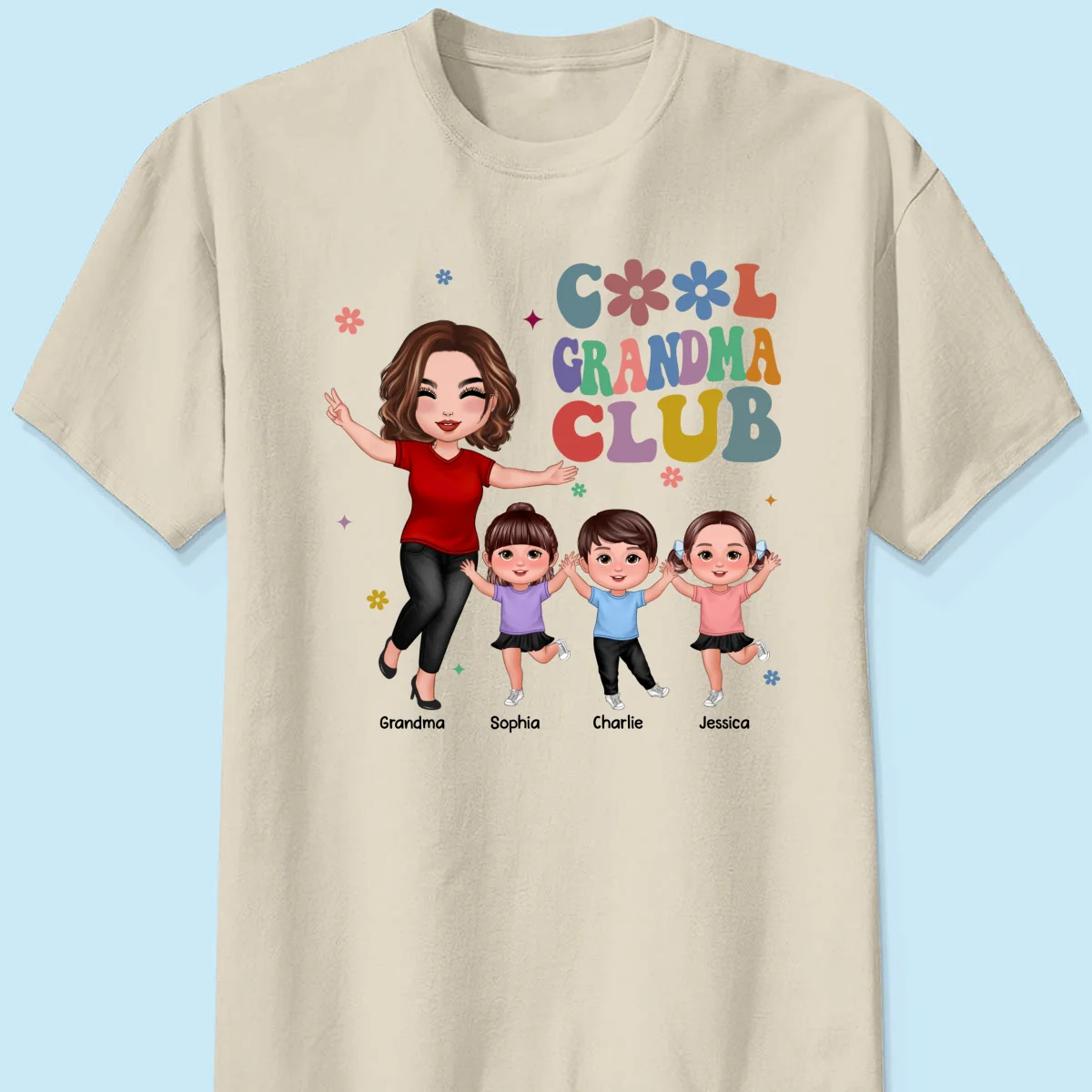 Cool Grandma Club Happy Doll Grandma Kids Personalized Shirt - Image 10