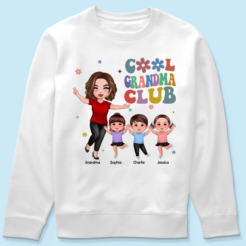 Cool Grandma Club Happy Doll Grandma Kids Personalized Shirt - Image 11