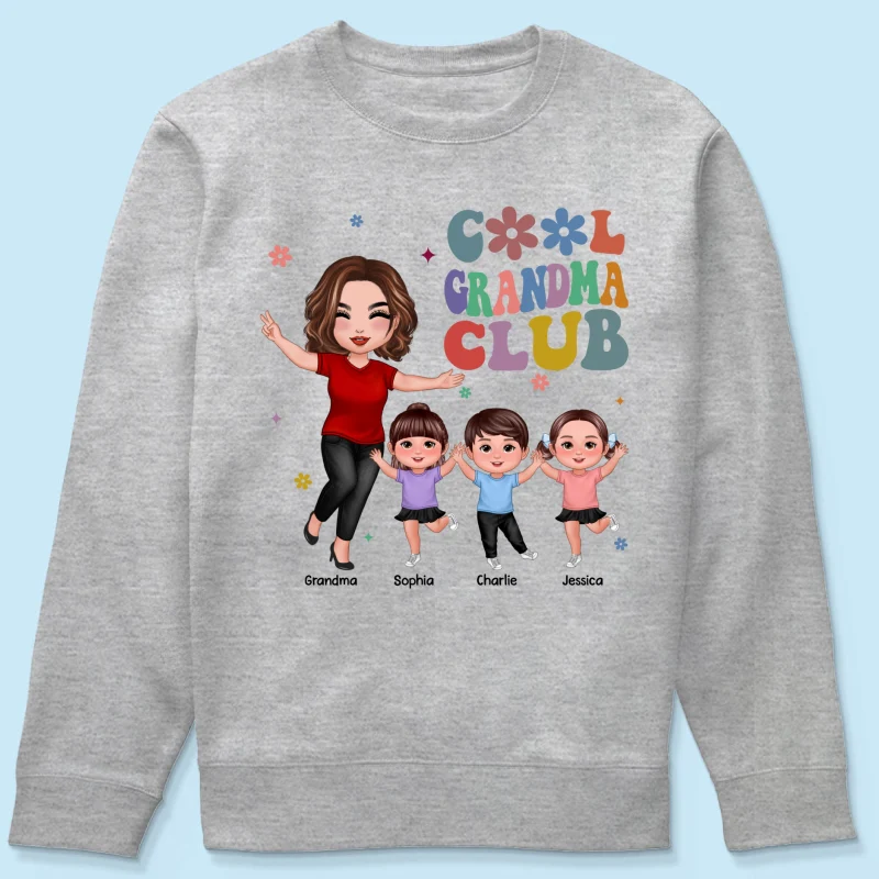 Cool Grandma Club Happy Doll Grandma Kids Personalized Shirt - Image 12